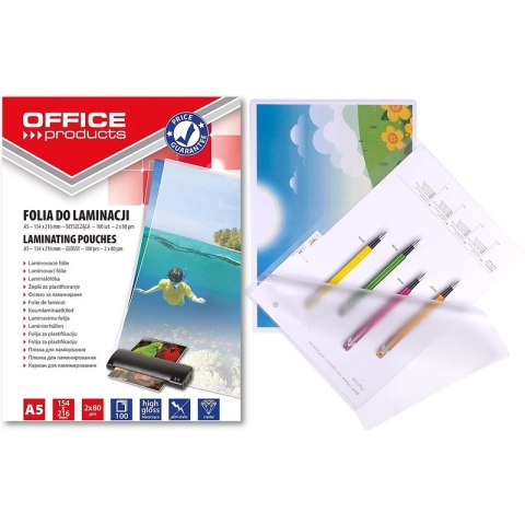 Folia laminacyjna Office Products A5 2x80µm błyszcząca 100szt