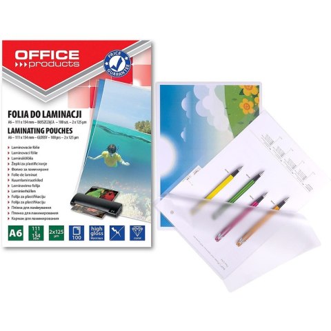 Folia laminacyjna Office Products A6 2x125µm błyszcząca 100szt