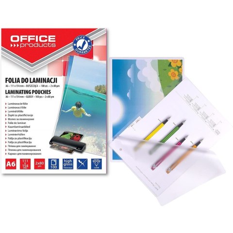 Folia laminacyjna Office Products A6 2x80µm błyszcząca 100szt