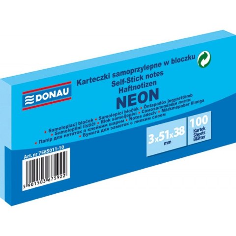 Karteczki Donau 38x51mm neon niebieskie (3x100)