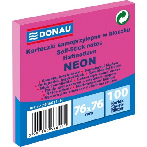 Karteczki Donau 76x76mm neon różowe (100)