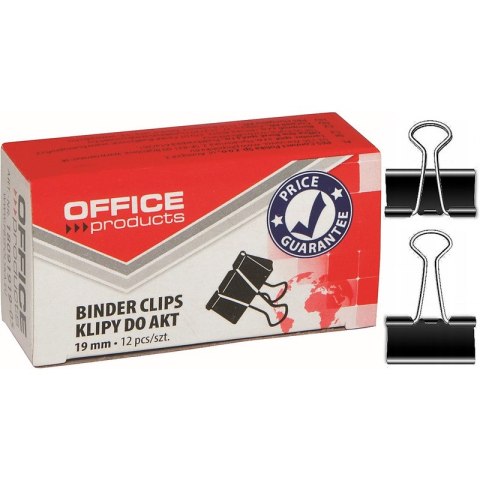 Klipy do dokumentów Office Products 19mm czarne 12szt