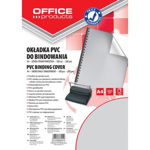 Okładki do bindownicy Office Products A4/200µm szare 100szt