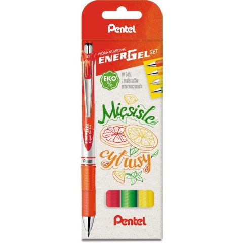 Pióra kulkowe Pentel EnerGel BL77 Mięsiste cytrusy 4szt