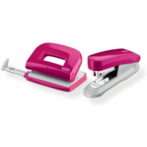 Zestaw Novus: zszywacz E15 + dziurkacz E210 + zszywki rózowy