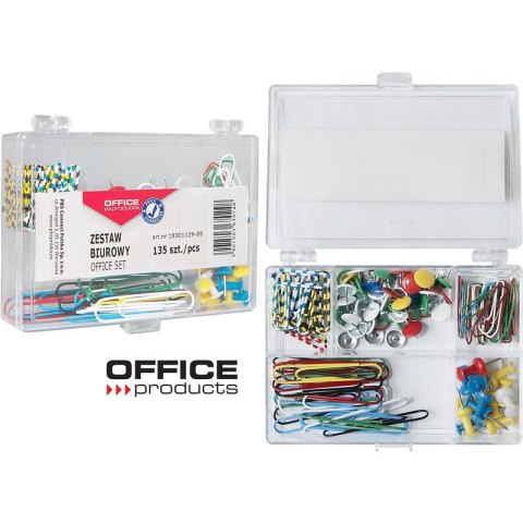 Zestaw biurowy Office Products: spinacze pinezki 135szt