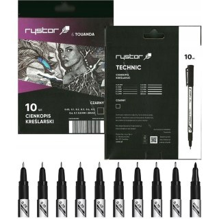 Cienkopisy kreślarskie Rystor Technic (9 + brush) czarne 10szt