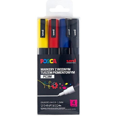 Markery z farbą plakatową Uni POSCA PC-3M 4 kolory
