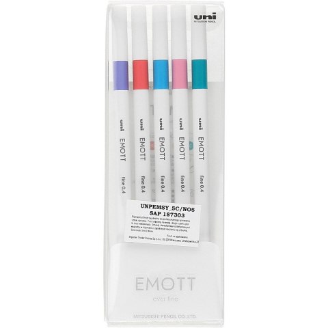 Cienkopisy Uni Emott No.5 0.4mm 5 kolorów