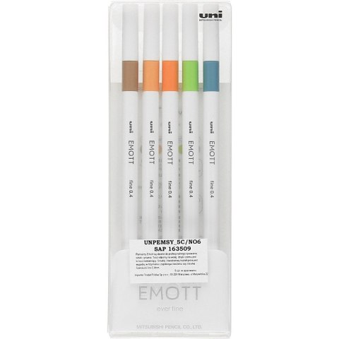 Cienkopisy Uni Emott No.6 0.4mm 5 kolorów