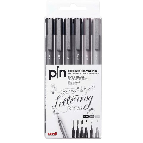 Cienkopisy kreślarske Uni Pin-200 zestaw szare 6szt