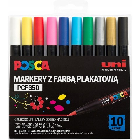 Markery z farbą plakatową Uni POSCA PCF-350 10 kol