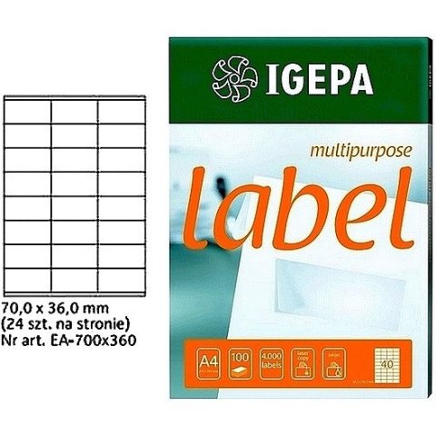ETYKIETY A4 IGEPA 70,0*36,0mm BIAŁE (100)