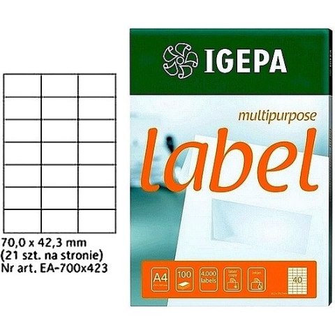 ETYKIETY A4 IGEPA 70,0*42,3mm BIAŁE (100)