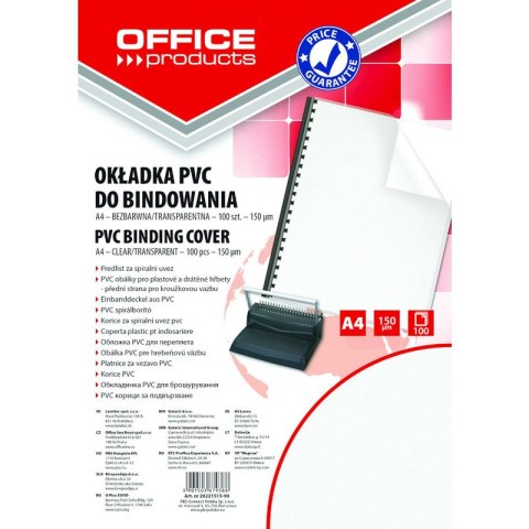 Okładki do bindownicy Office Products A4/150µm transparentne 100szt