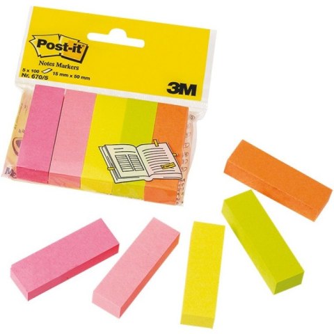 ZAKŁADKI POST-IT 15*50mm 5 KOLORÓW (5*100)