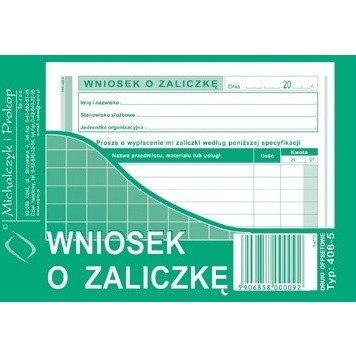 WNIOSEK O ZALICZKĘ A6 (OFFSET)
